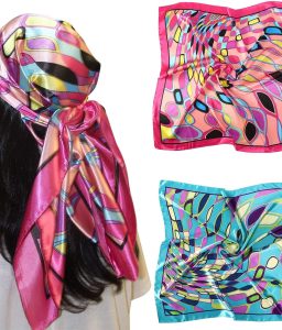35” Large Satin Square Head Scarf - 2Pcs Silk Like Floral Head Scarves Square Satin Hair Scarf Bandanas for Women